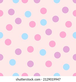 Vector naive seamless background with soft pink polka dots. Flat style. For children's clothing, home decor, fashionable fabrics, backgrounds, postcards and templates, scrapbooking, etc