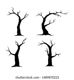 Vector naked trees silhouettes set.Hand drawn isolated illustrations.
