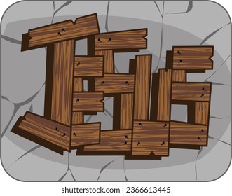 Vector with the name of Jesus written in the form of wooden boards and nails, art, biblical, gospel.