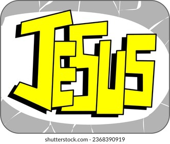 Vector with the name of Jesus written in yellow and white, art, biblical, gospel.