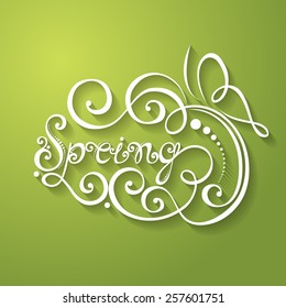 Vector Name of Season of the Year, Spring Inscription. Hand Drawn Ornate Vintage Lettering