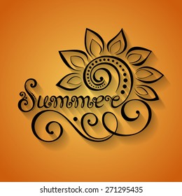 Vector Name of Season of the Year, Summer Inscription. Hand Drawn Lettering. Ornate Vintage Lettering