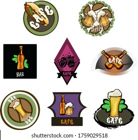 Vector names for bars, logos, signboards, names, cartoon style, bar, cafe, beer, alcohol, sandwich, restaurants, menu, food, drinks, delicious, beautiful, fun, circle, square, rhombus, stroke, cafe