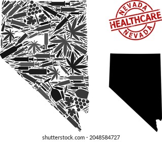 Vector narcotic composition map of Nevada State. Rubber healthcare round red watermark. Concept for narcotic addiction and health care proclamations.