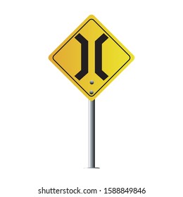 Vector Narrow bridge isolated on white background. Warning signs. Traffic Sign. illustration eps 10.