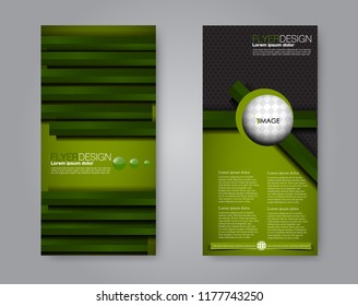 Vector narrow flyer and leaflet design. Set of two side brochure templates. Vertical banners. Black and green color.