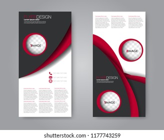 Vector narrow flyer and leaflet design. Set of two side brochure templates. Vertical banners. Black and red color.