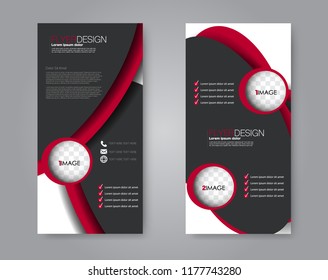 Vector narrow flyer and leaflet design. Set of two side brochure templates. Vertical banners. Black and red color.