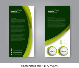 Vector narrow flyer and leaflet design. Set of two side brochure templates. Vertical banners. Green color.
