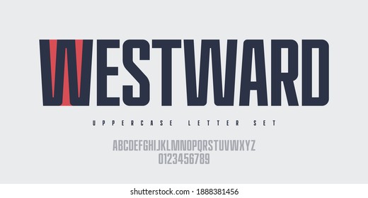 Vector narrow sans serif font, uppercase letter set, alphabet, typography.