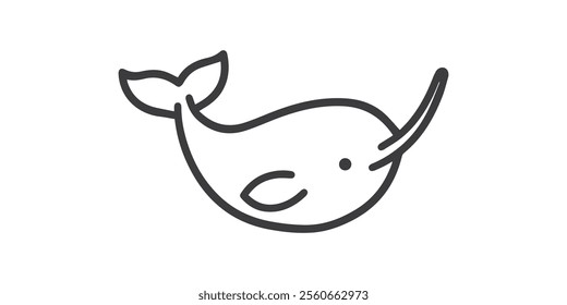 Vector Narwhal Outline Icon on White Background