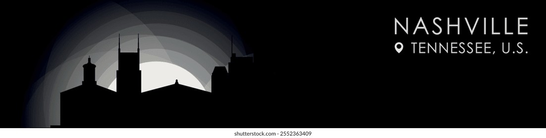 Vector Nashville, USA Tennessee state cityscape banner. Black and white placard profile picture for header, footer