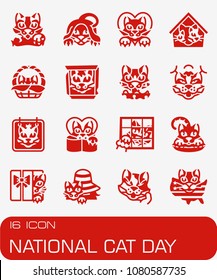 Vector National Cat Day icon set