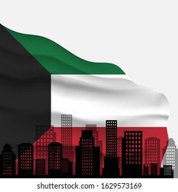 Vector of National Day with Kuwait Flags. Celebration of Kuwait's national day on February 25. Vector Illustration