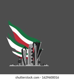 Vector of National Day with Kuwait Flags. Celebration of Kuwait's national day on February 25. Vector Illustration