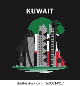 Vector of National Day with Kuwait Flags. Celebration of Kuwait's national day on February 25. Vector Illustration