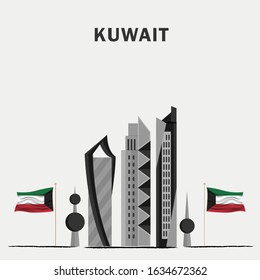 Vector of National Day with Kuwait Flags. Celebration of Kuwait's national day on February 25. Vector Illustration