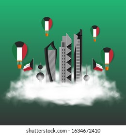 Vector of National Day with Kuwait Flags. Celebration of Kuwait's national day on February 25. Vector Illustration