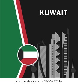 Vector of National Day with Kuwait Flags. Celebration of Kuwait's national day on February 25. Vector Illustration