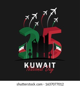 Vector of National Day with Kuwait Flags. Celebration of Kuwait's national day on February 25. Vector Illustration