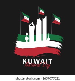 Vector of National Day with Kuwait Flags. Celebration of Kuwait's national day on February 25. Vector Illustration
