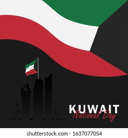 Vector of National Day with Kuwait Flags. Celebration of Kuwait's national day on February 25. Vector Illustration