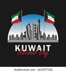Vector of National Day with Kuwait Flags. Celebration of Kuwait's national day on February 25. Vector Illustration