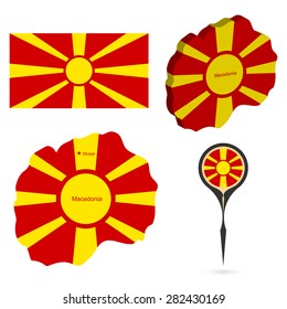 Vector national flag, map and mark of Macedonia.