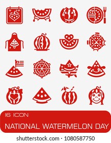 Vector National Watermelon Day icon set