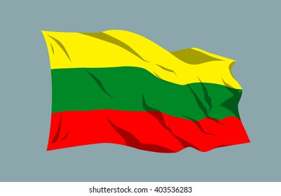 Vector national waving flag ribbon Lithuania