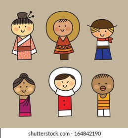 Vector Nationalities, Set of 6 characters dressed in different national costumes