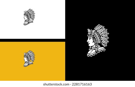 Vector of a Native American headdress on a bold black, white, and yellow background
