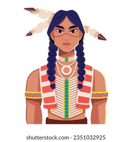 vector native american indian male cartoon illustration isolated