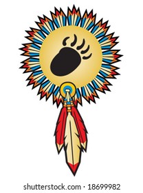 Vector Native American Indian Medicine Shield With Bear Claw