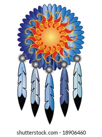 vector Native American Indian medicine shield with sun symbol