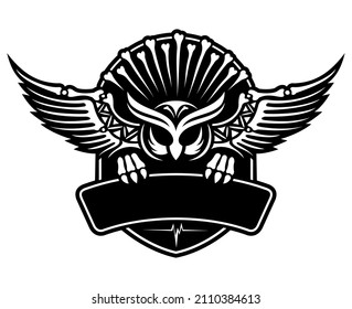 Vector native american style owl image, owl logo design concept.