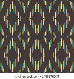 Vector Native Dimond Lines Seamless Pattern On Dark Brown