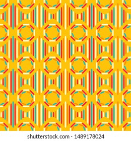 Vector Native Octagon And Dimond Lines Seamless Pattern On Yellow