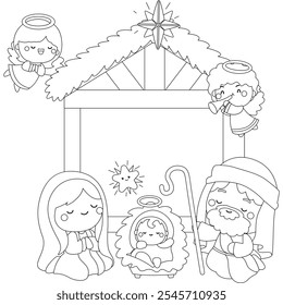 a vector of nativity theme in black and white coloring