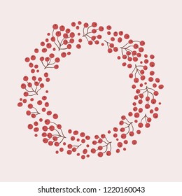 Vector natural autumn wreath of rowan twigs with berries on a light background. Round seasonal frame.