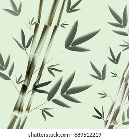Vector natural background with abstract bamboo branches. Green and gray bamboo