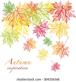 Vector natural background with colored ornamental autumn maple leaves in doodle style