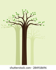 Vector natural background of trees with leaves