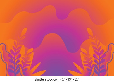 Vector natural background in trendy flat style with gradient colored exotic plants, leaves and place for text. Modern botanical illustration for banner, greeting card, poster