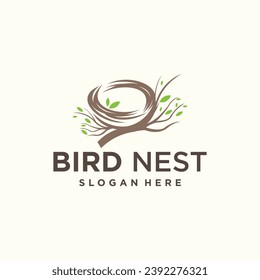 	
Naturvögel-Nestlogo von Vektorvögeln, Nestlogo von natürlichen Wurzeln und Blattvögeln