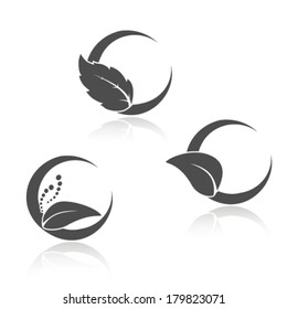 Vector natural black-white symbols with leaf - circular nature icons 