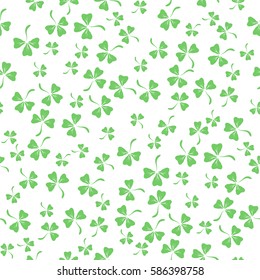 Vector Natural Chamrock Seamless Texture. Cartoon Clover Leaves Isolated on White Background. Patricks Day Banner