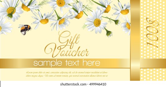 Vector natural cosmetics gift voucher with flowers. Design for cosmetics, store, beauty salon, natural and organic products, health care products, aromatherapy. With place for text