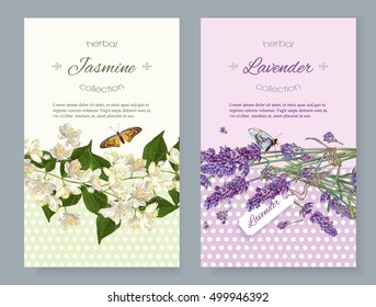 Vector natural cosmetics vertical banners with flowers. Design for cosmetics, store, beauty salon, natural and organic products, health care products, aromatherapy. With place for text