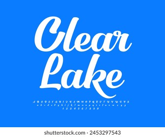 Vector natural emblem Clear Lake. White elegant Font. Beautiful set of Alphabet Letters and Numbers.